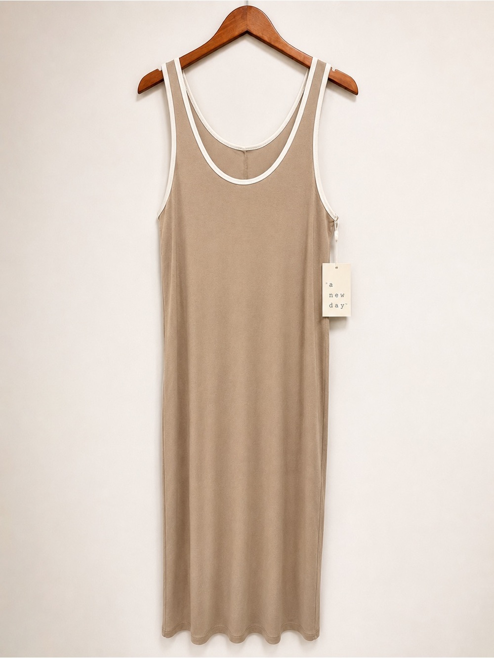 A New Day Beige Maxi Tank Dress | Contrast Trim Size Large NWT